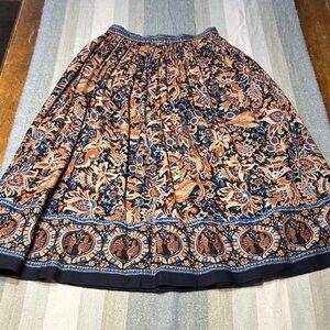 Bill Haire Vintage Boho A-Line Midi Skirt- pleated - side zip